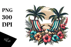 Vintage Tropical Flower Beach Chairs Clipart Product Image 1