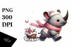 Cute Winter Rhino Sleigh Ride PNG Product Image 3