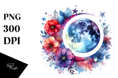 Abstract Moon with Flowers and Stars | Clipart Product Image 1