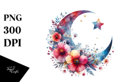 Abstract Moon with Flowers and Stars | Clipart Product Image 1