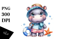 Energetic Baby Hippo for the Beach PNG Product Image 1