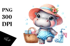 Cute Baby Hippo at the Beach PNG Product Image 1