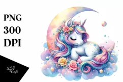 Pastel Baby Unicorn Napping Moon PNG Product Image 3