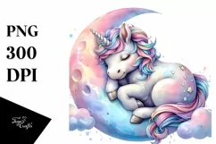 Pastel Baby Unicorn Napping Moon PNG Product Image 3