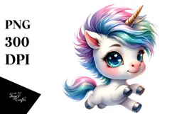 Cute Baby Unicorn Running, PNG Product Image 1