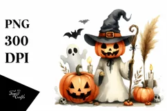 Watercolor Pumpkin Halloween Clipart, Transparent PNG Product Image 1