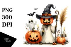 Watercolor Pumpkin Halloween Clipart, Transparent PNG Product Image 1