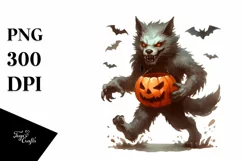 Watercolor Werewolf Halloween Clipart, Transparent PNG Product Image 3