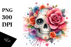 Digital Painting with Flower Skull PNG Product Image 1
