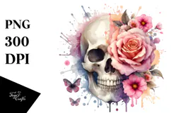 Skull Flower Watercolor PNG Product Image 1