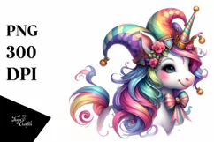 Colorful Baby Unicorn with Jester's Hat, Transparent PNG Product Image 1