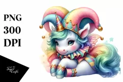 colorful baby unicorn with Jester's Hat, Sublimation PNG Product Image 1