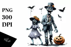 Watercolor Zombie Halloween Clipart, Transparent PNG Product Image 3