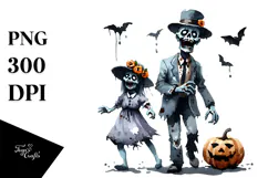 Watercolor Zombie Halloween Clipart, Transparent PNG Product Image 1