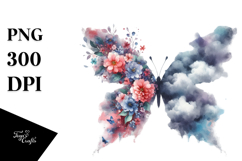 Watercolor Butterfly with Flowers, PNG Product Image 1
