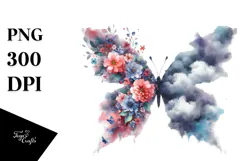 Watercolor Butterfly with Flowers, PNG Product Image 1