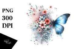 Grungy Butterfly Flowers PNG Product Image 1