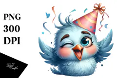 Excited Bird with Party Hat, Transparent PNG Product Image 1
