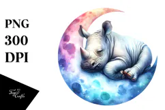 Vibrant Watercolor Baby Rhino Sleeping | Sublimation | Product Image 1