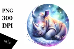 Vibrant Watercolor Baby Rhino Sleeping | Sublimation | Product Image 1