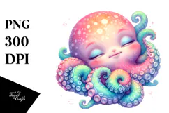 Vibrant Watercolor Pastel Baby Octopus Sleeping | Product Image 1