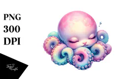 Vibrant Watercolor Pastel Baby Octopus Sleeping | Product Image 1