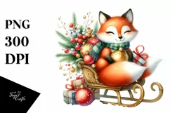 Cute Fox with Christmas Ornaments, PNG Product Image 1
