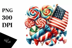 Watercolor Vintage Candy with USA Flag | Sublimation | Product Image 1