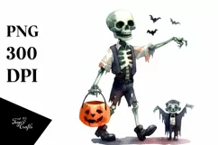Watercolor Undead Halloween Clipart, Transparent PNG Product Image 1