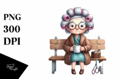 charming old lady hair curlers | Clipart Product Image 1