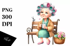 charming old lady hair curlers | Clipart Product Image 3