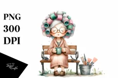 charming old lady hair curlers | Clipart Product Image 3
