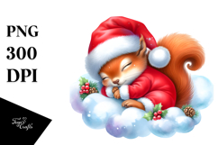Vibrant Watercolor Baby Squirrel Dressed Christmas | Product Image 1