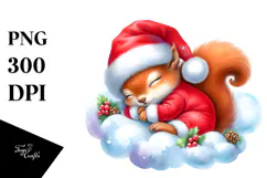 Vibrant Watercolor Baby Squirrel Dressed Christmas | Product Image 1