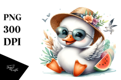 Cute Baby Swan with Hat and Sunglasses, PNG Product Image 1