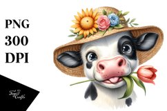 Cow Bored Cow Portrait with Goofy Smile and Flower Hats Product Image 3