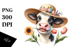 Cow Bored Cow Portrait with Goofy Smile and Flower Hats Product Image 3