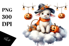 Halloween Lamb on Cloud, Watercolor Product Image 1
