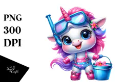 Smiling Baby Unicorn with Roller Skates PNG Product Image 1
