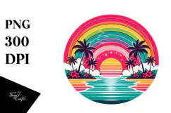 Retro Tropical Rainbow Sunset, Clipart, PNG Product Image 1