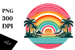 Retro Tropical Rainbow Sunset, Clipart, PNG Product Image 1
