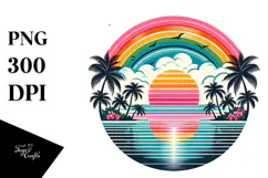 Retro Tropical Rainbow Sunset, Clipart, PNG Product Image 1