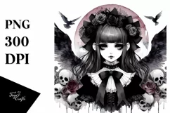 Washed Watercolor Gothic Girl | Sublimation | Clipart Product Image 3