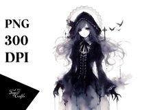 Washed Watercolor Gothic Girl | Sublimation | Clipart Product Image 3