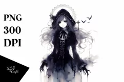 Washed Watercolor Gothic Girl | Sublimation | Clipart Product Image 3