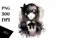 Washed Watercolor Gothic Girl | Sublimation | Clipart Product Image 1