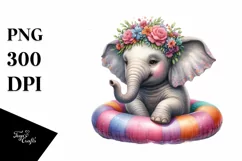 Watercolor Young Elephant with Flowers | Sublimation | Product Image 1