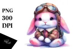 Sitting Baby Aviator Bunny PNG Product Image 1