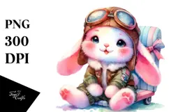 Sitting Baby Aviator Bunny PNG Product Image 1