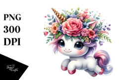 Cute Unicorn with Big Eyes and Floral Wreath PNG Product Image 1
